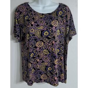 ModCloth Shirt Relaxed Women Large Floral Purple Paisley Pull-Over Short Sleeve